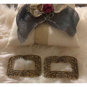 Vintage Ornate Gold Tone Buckle Pair Filigree Sash Belt Shoe Jewelry